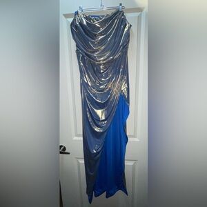 Fashion Nova Venus Metallic Asymmetrical Gown